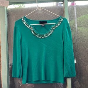 Cable & Gauge Green 3/4 Sleeve Embellished Blouse